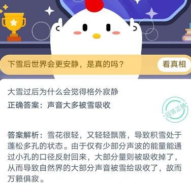 大雪过后为什么会觉得格外寂静？蚂蚁庄园11月12日答案最新[多图]图片2